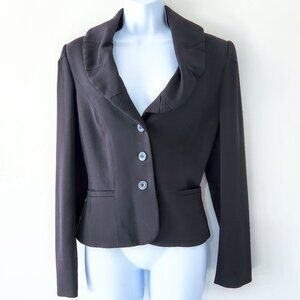 Structured Black Blazer with Triangle Stitch Detail Feminine Lined Fitted Jacket
